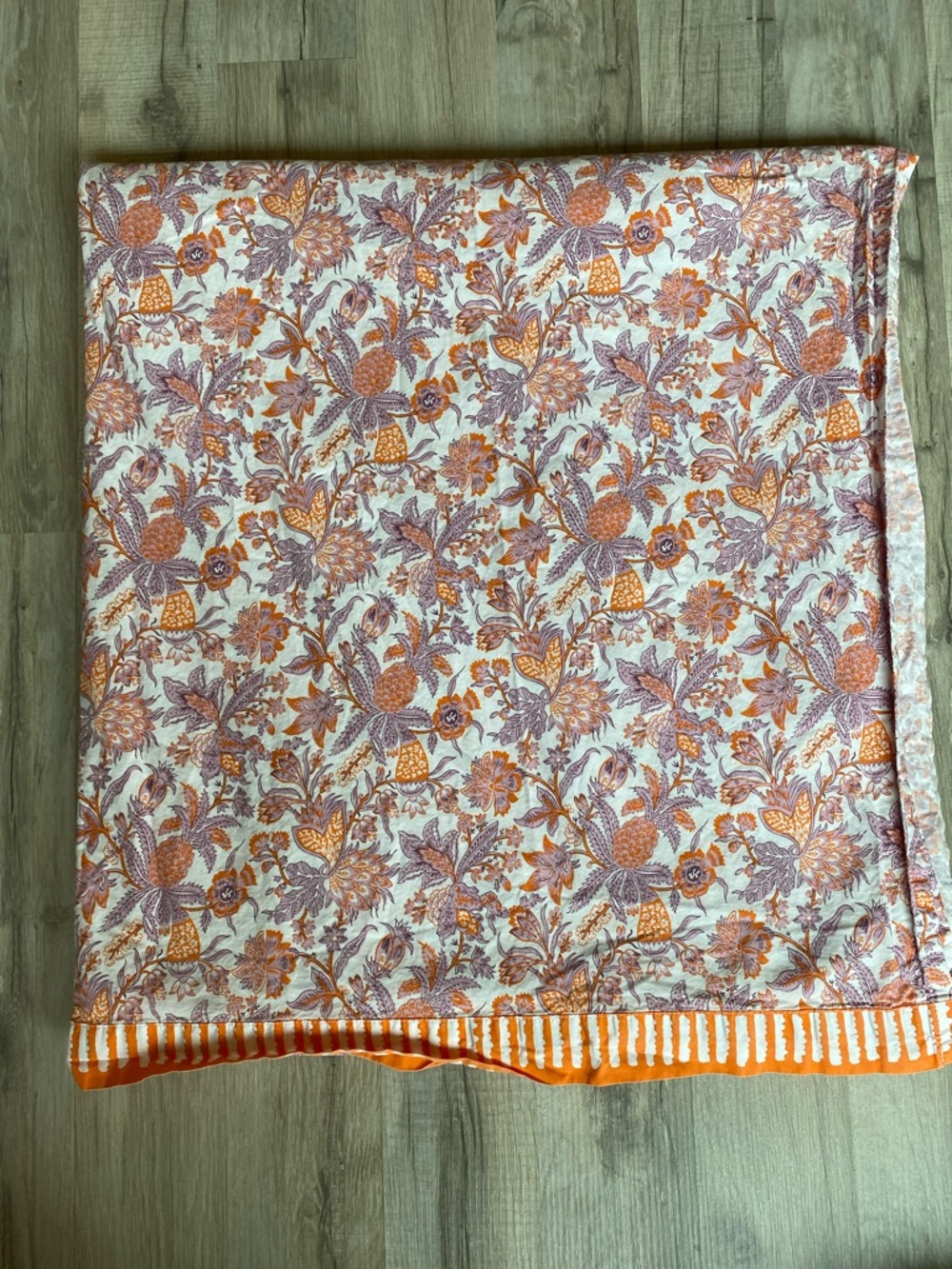 Pottery Barn Cream-Orange and Mauve Floral Print Full Sheet Set